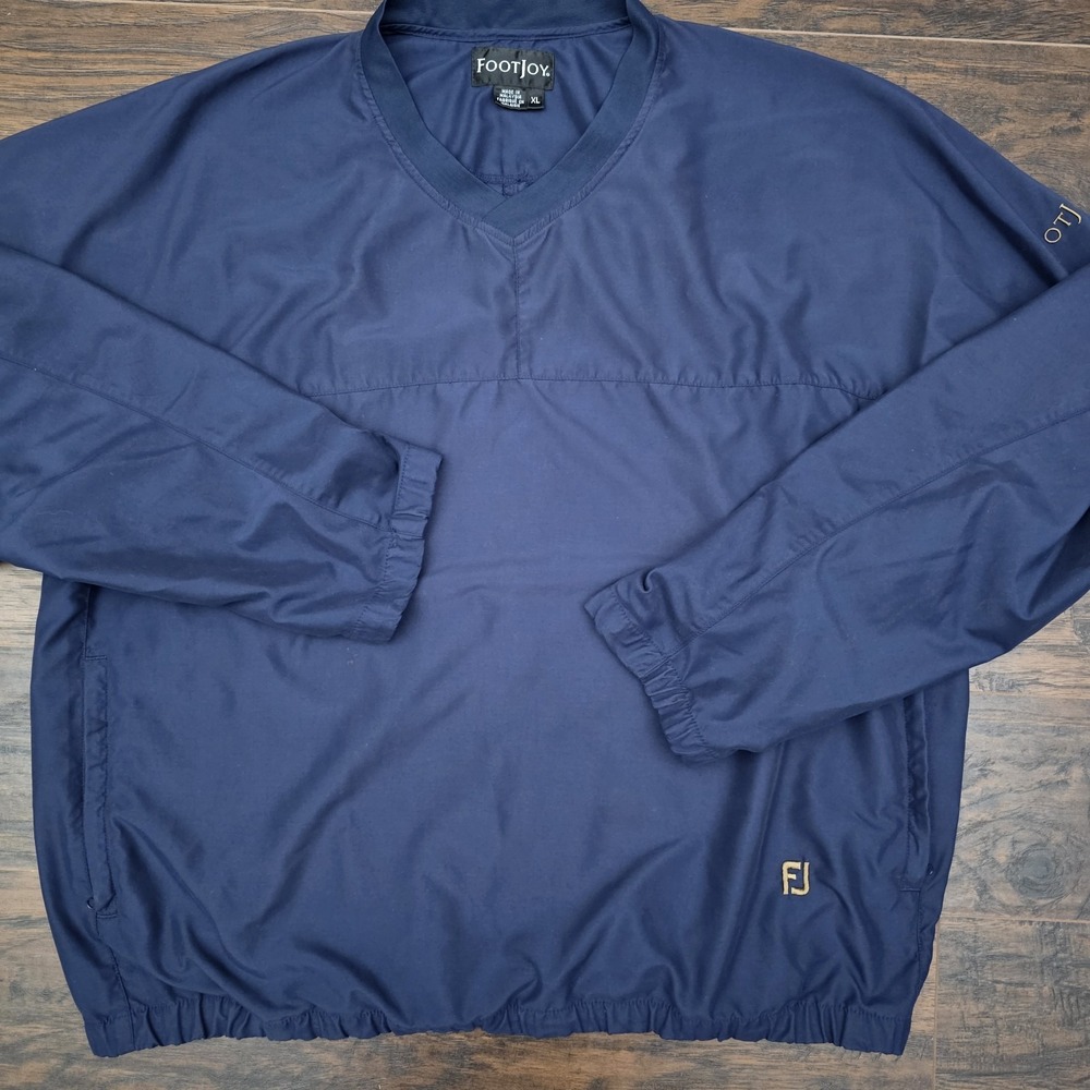 FootJoy Men's XL Navy Blue V-Neck Golf Pullover Windbreaker‎ Pockets Embroidered